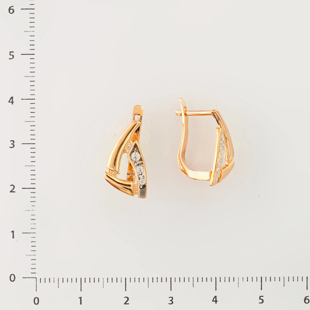 Серьги с фианитом из красного золота 585 пробы