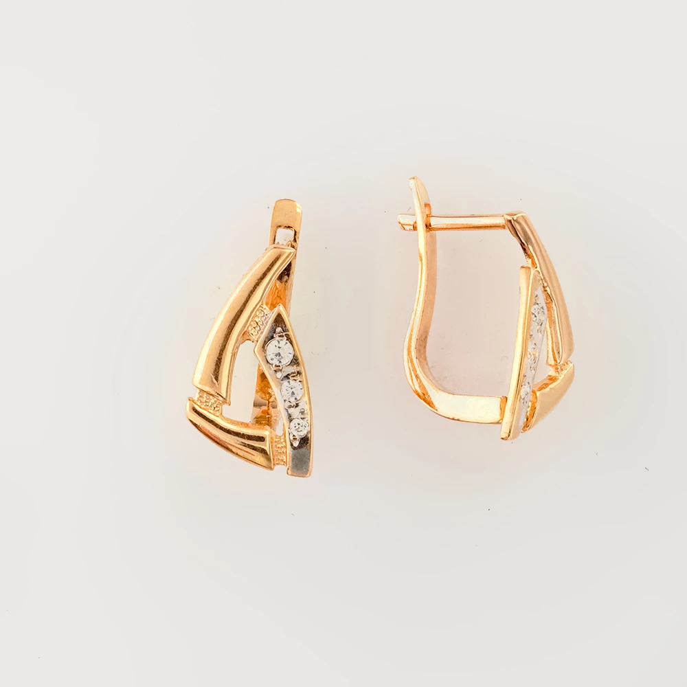 Серьги с фианитом из красного золота 585 пробы