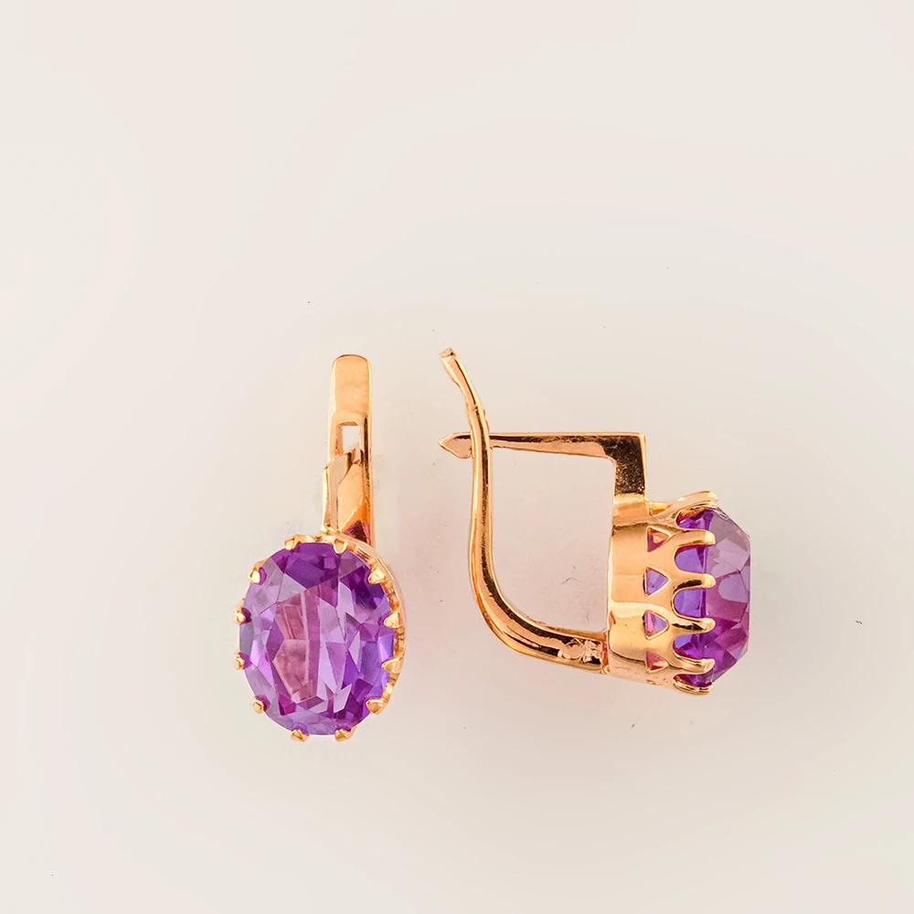 Серьги с фианитом из красного золота 583 пробы