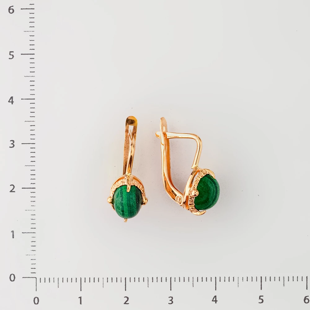 Серьги с малахитом из красного золота 585 пробы