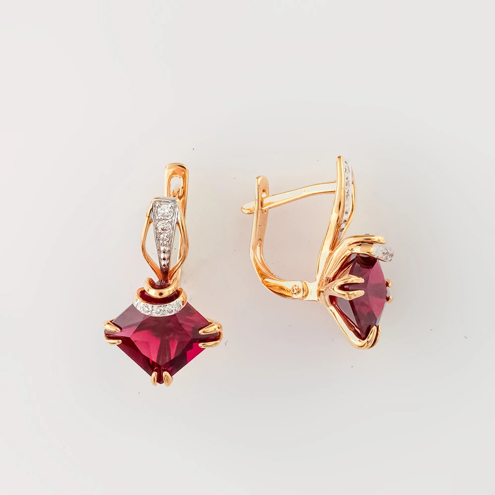Серьги с гранатом из красного золота 585 пробы