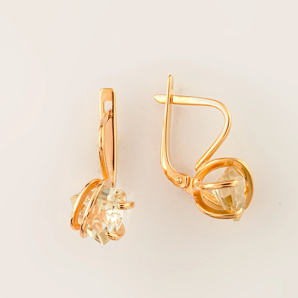 Серьги с кварцем из красного золота 585 пробы