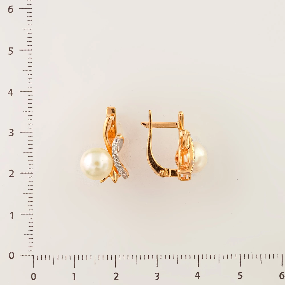 Серьги с культивированным жемчугом из красного золота 585 пробы