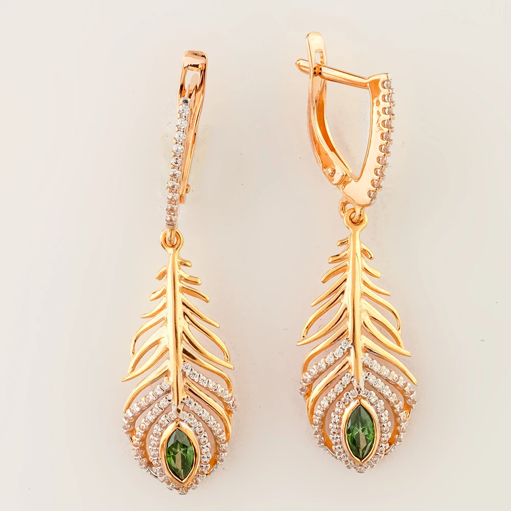 Серьги с ситаллом из красного золота 585 пробы