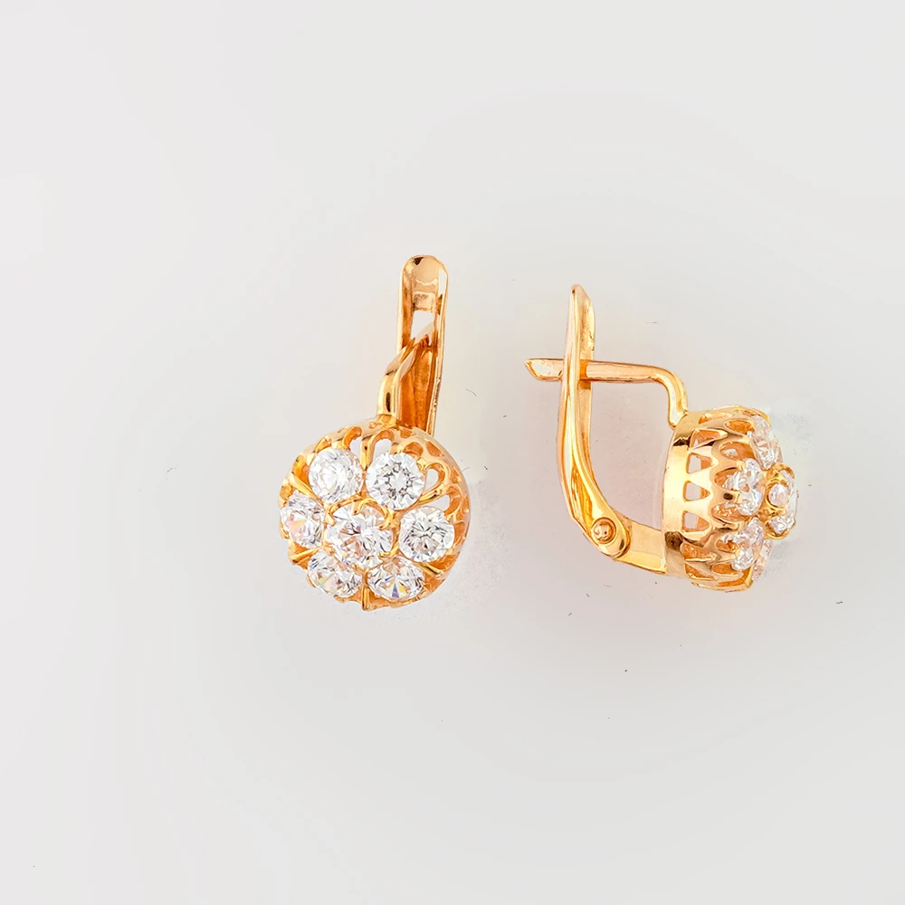 Серьги с фианитом из красного золота 585 пробы