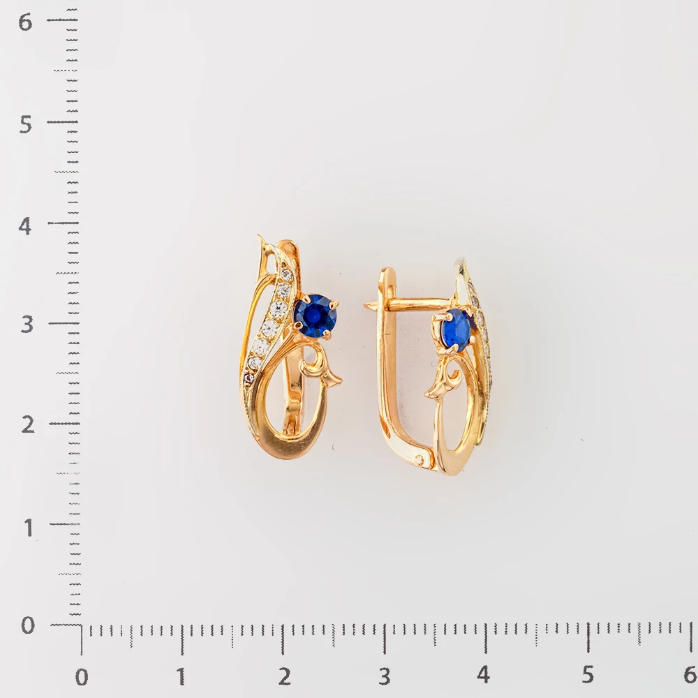 Серьги с сапфиром синтетическим из красного золота 585 пробы