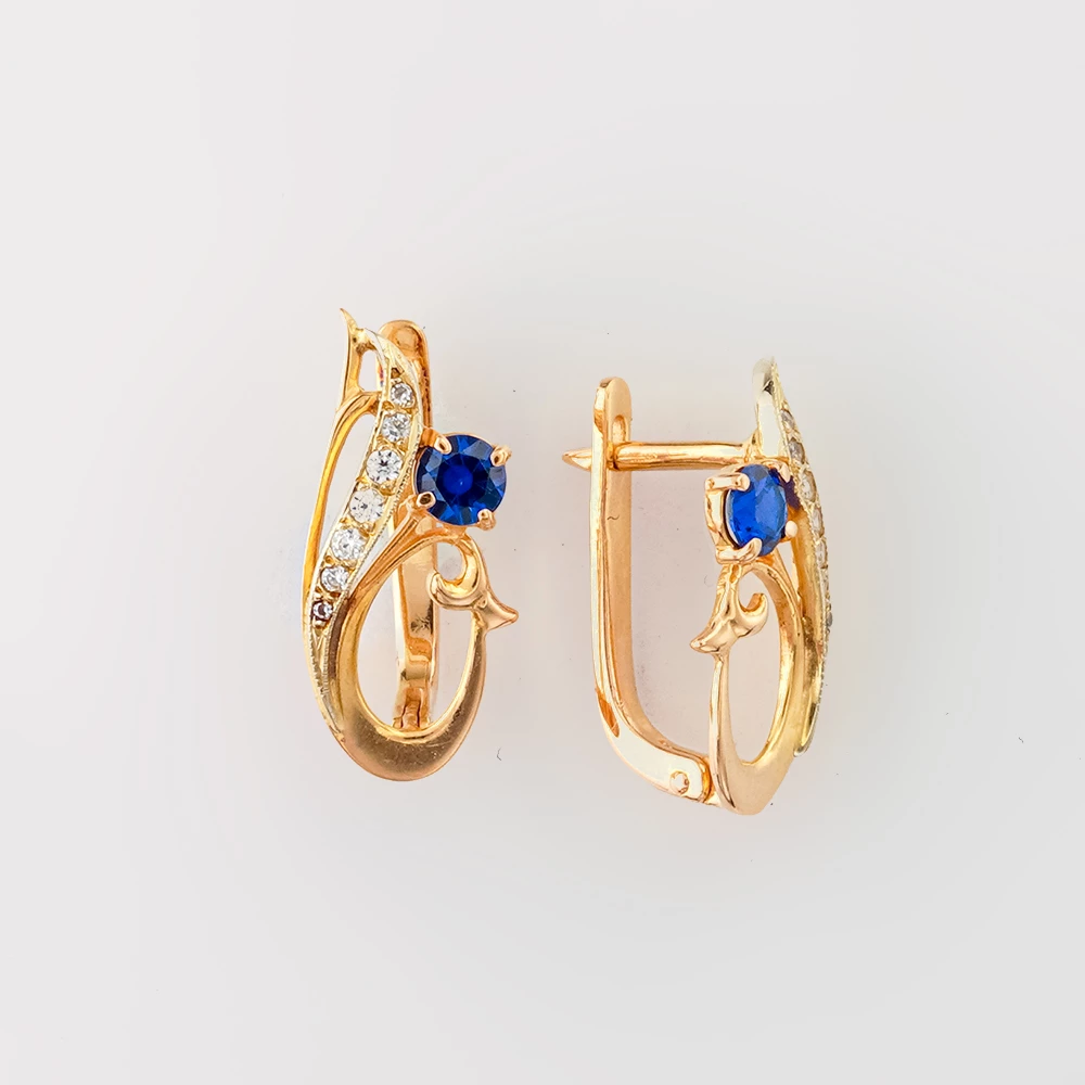 Серьги с сапфиром синтетическим из красного золота 585 пробы