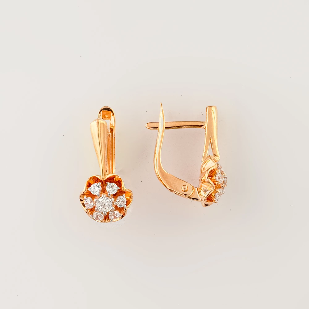 Серьги с фианитом из красного золота 585 пробы