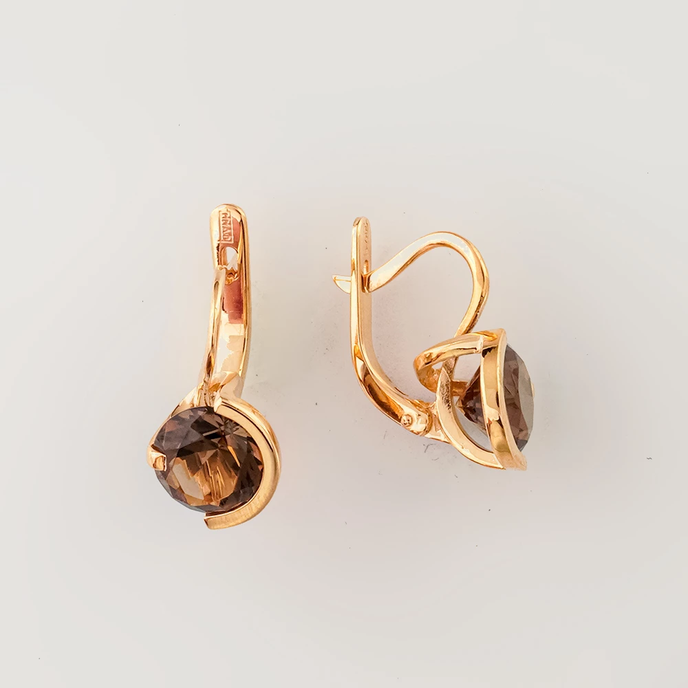 Серьги с раух-топазом из красного золота 585 пробы