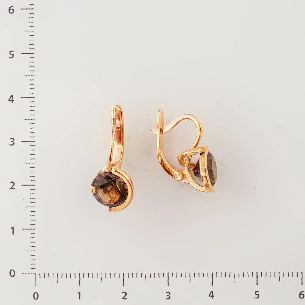 Серьги с раух-топазом из красного золота 585 пробы