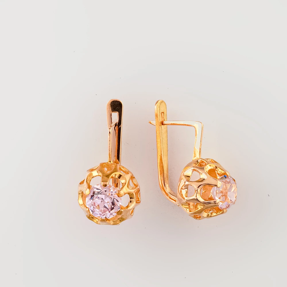 Серьги с фианитом из красного золота 583 пробы