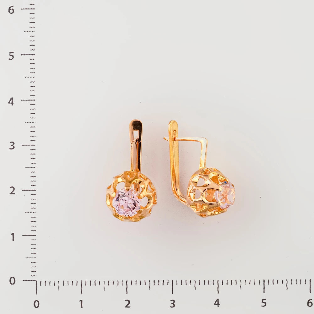 Серьги с фианитом из красного золота 583 пробы