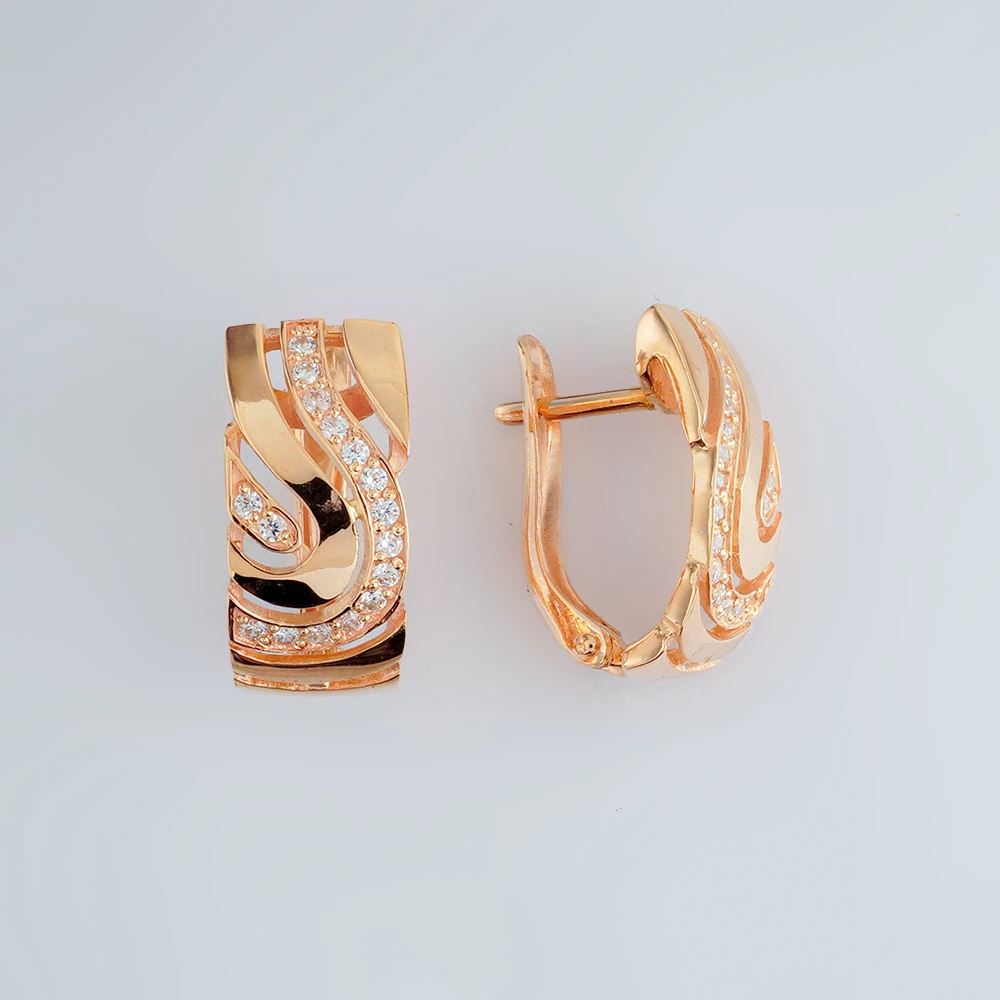 Серьги с фианитом из красного золота 585 пробы