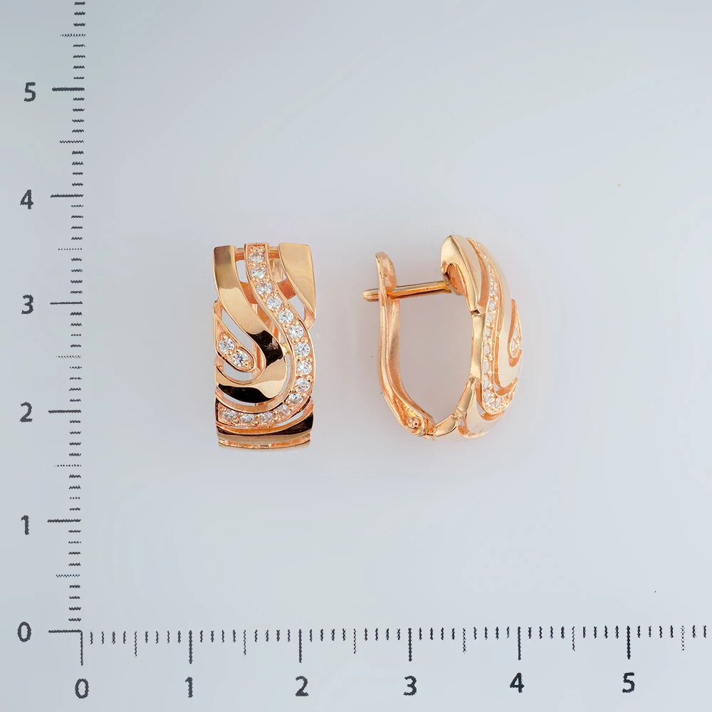 Серьги с фианитом из красного золота 585 пробы