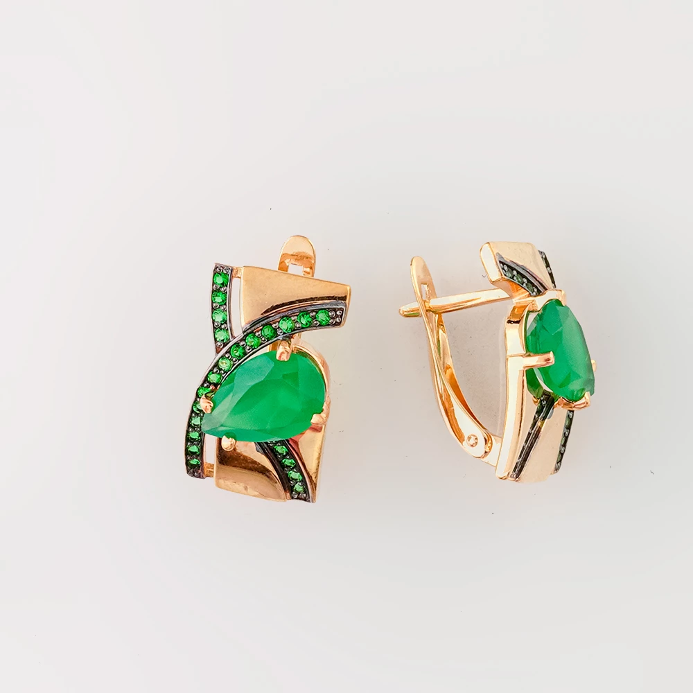 Серьги с агатом из красного золота 585 пробы