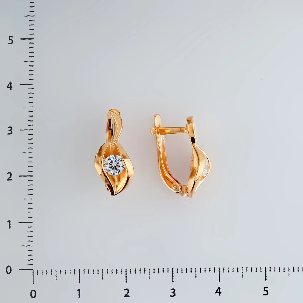 Серьги с фианитом из красного золота 585 пробы