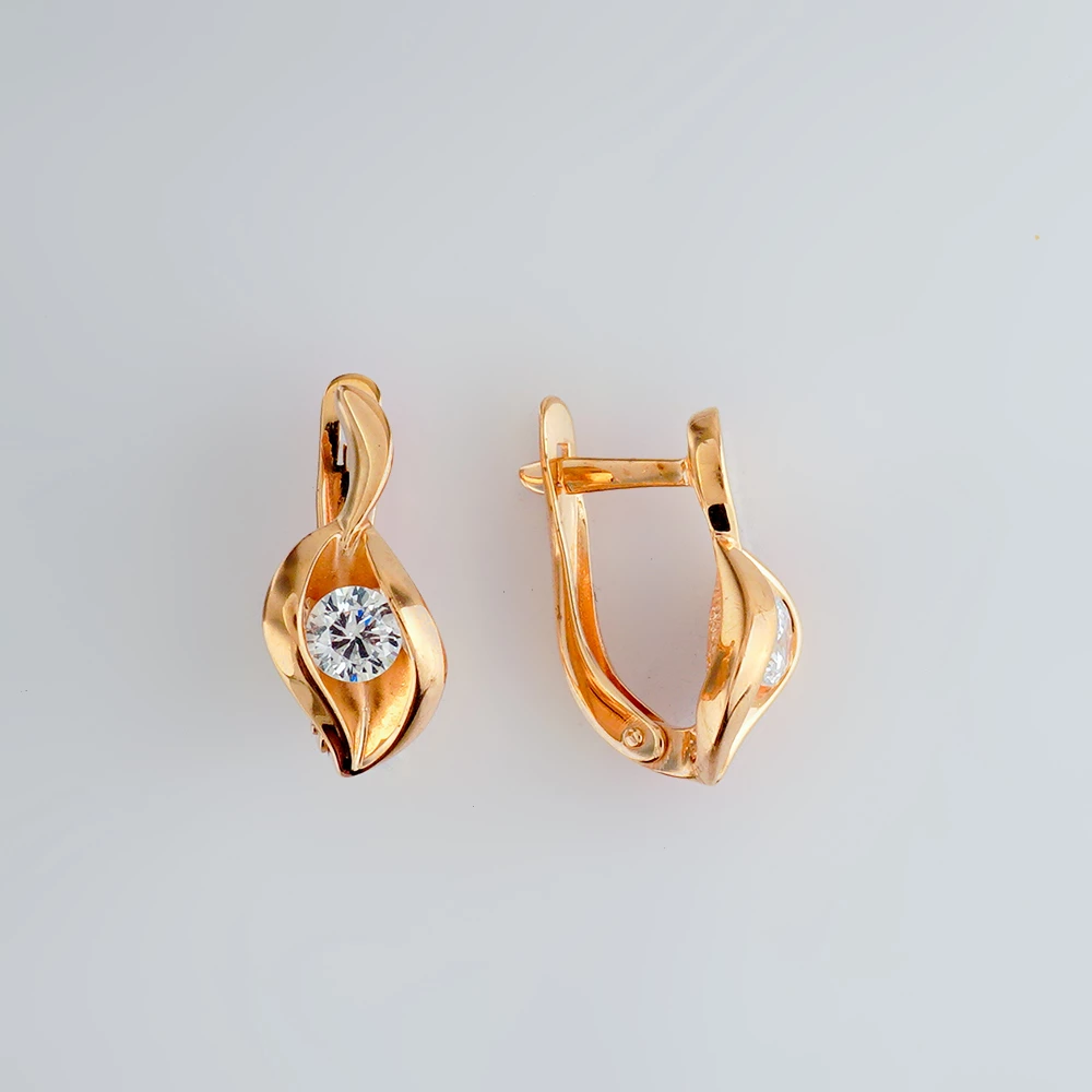Серьги с фианитом из красного золота 585 пробы