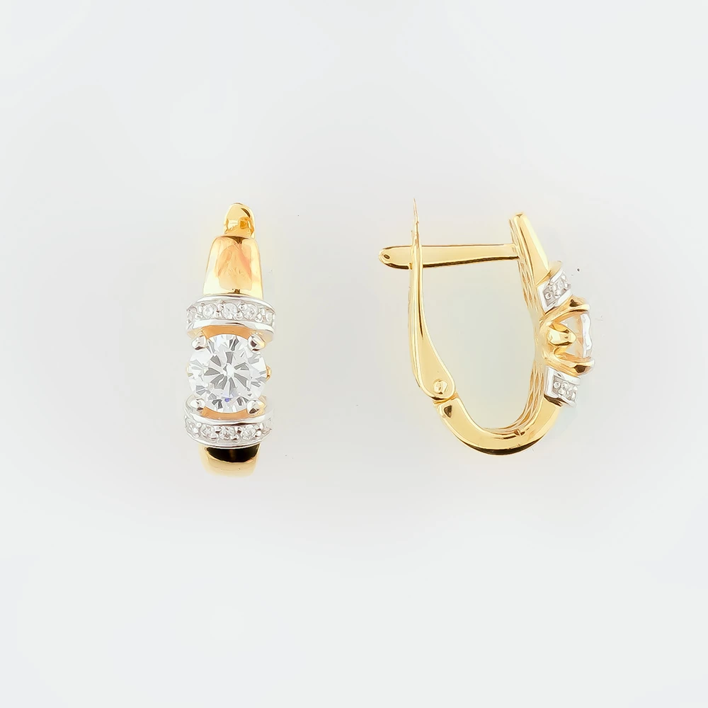 Серьги с фианитом из желтого золота 585 пробы