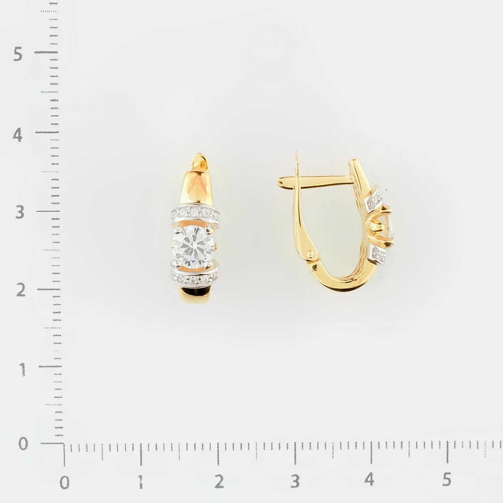 Серьги с фианитом из желтого золота 585 пробы