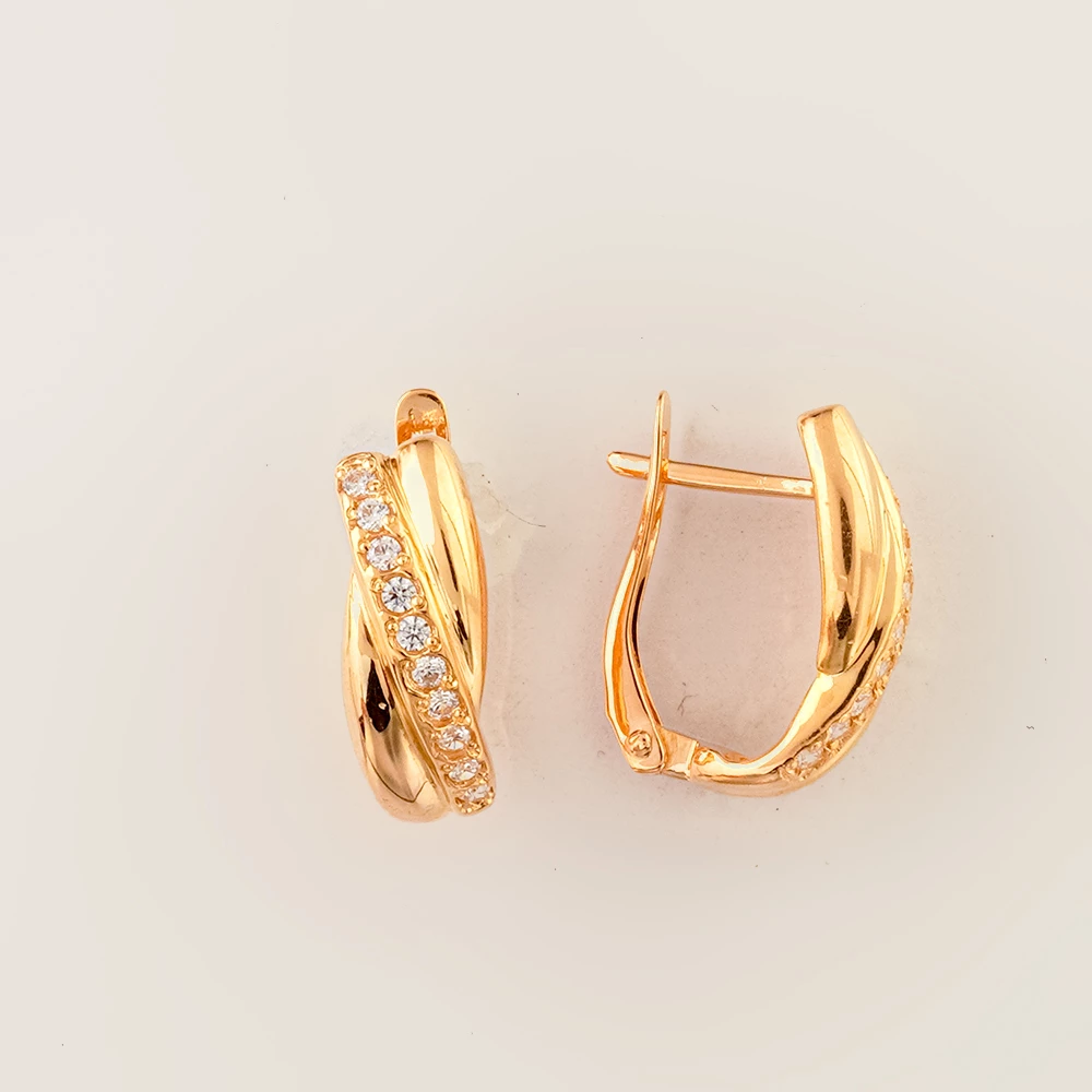 Серьги с фианитом из красного золота 585 пробы