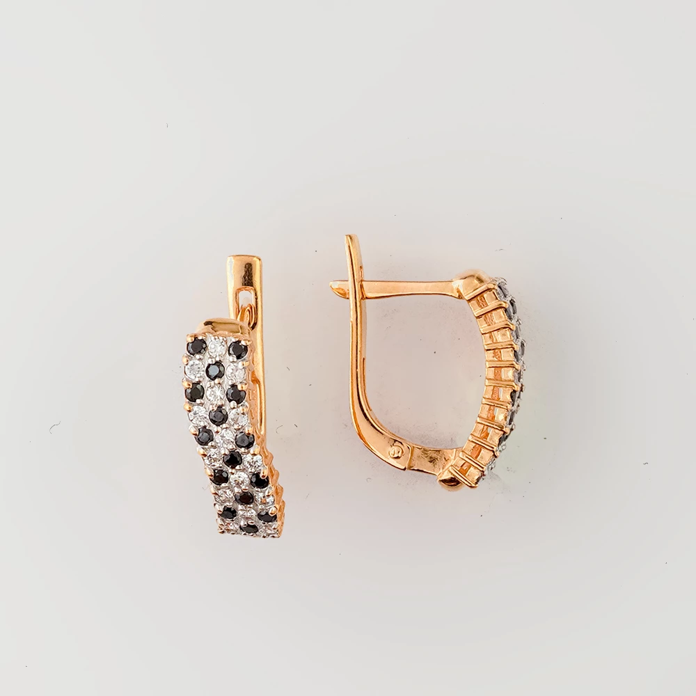 Серьги с фианитом из красного золота 585 пробы