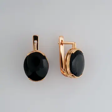 Серьги с ониксом из красного золота 585 пробы