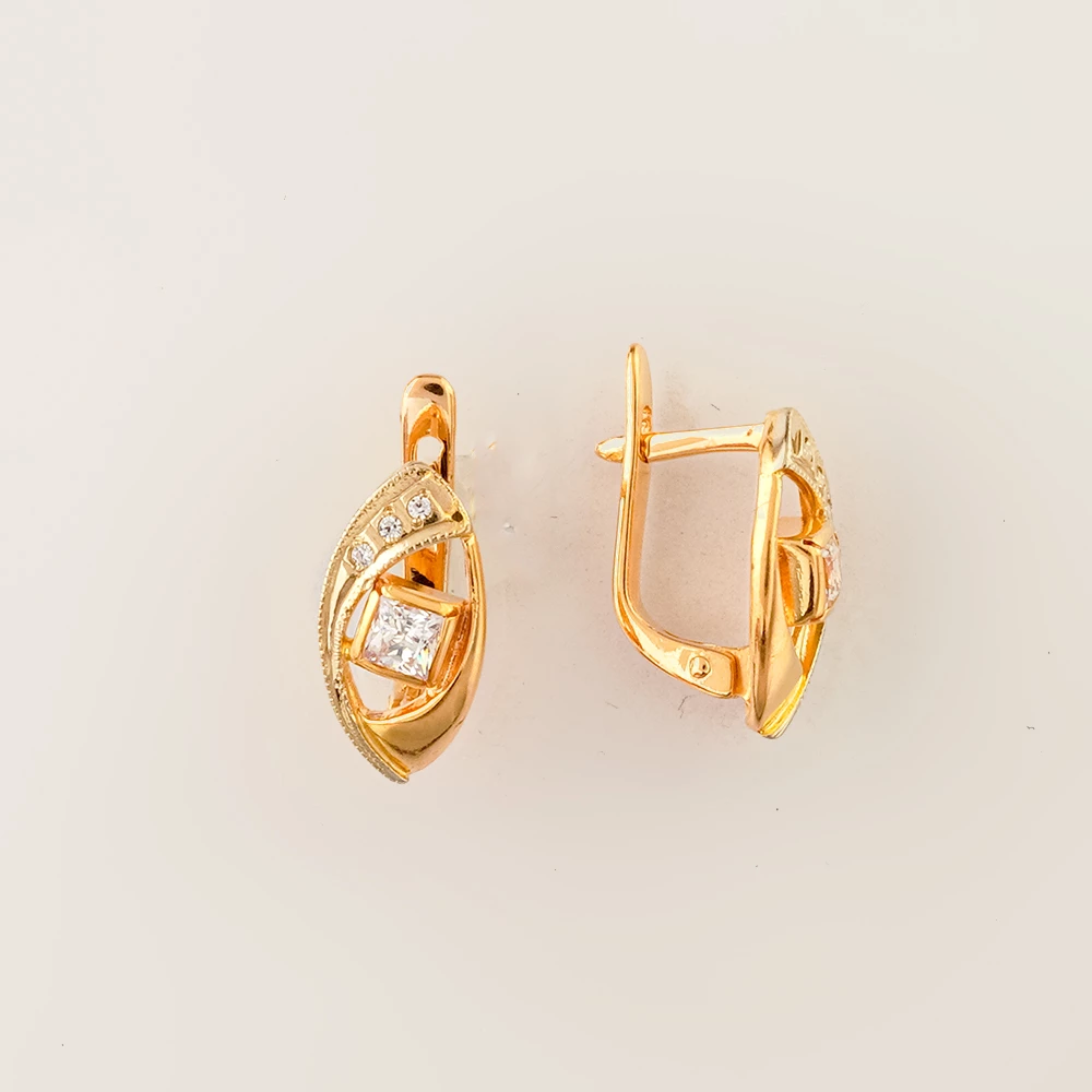 Серьги с фианитом из красного золота 585 пробы