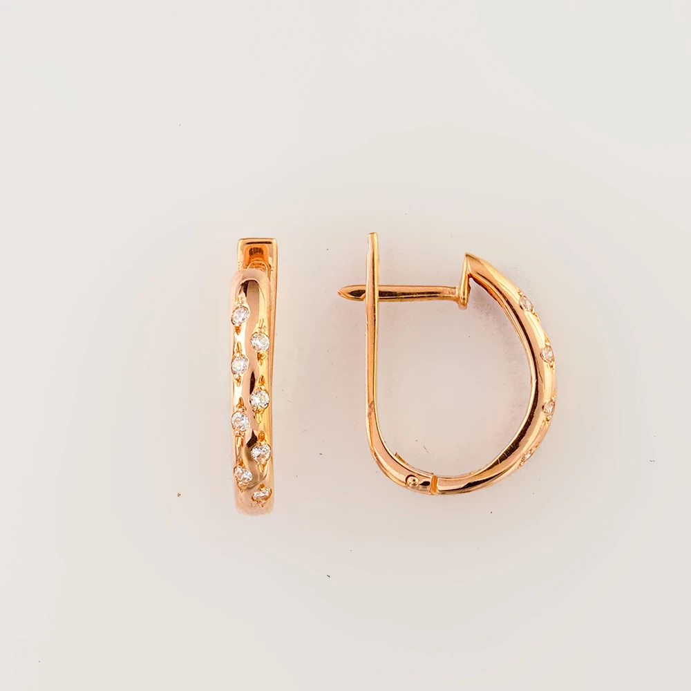 Серьги с фианитом из красного золота 585 пробы