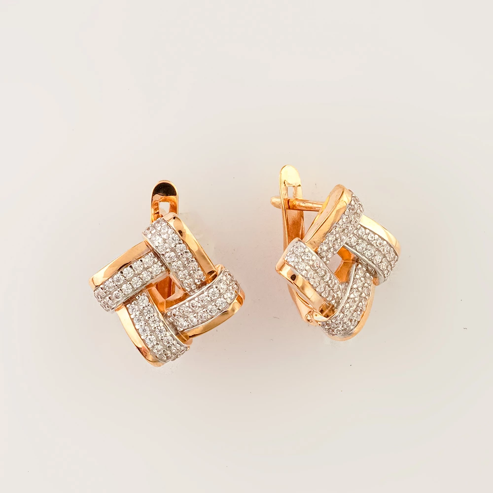 Серьги с фианитом из красного золота 375 пробы