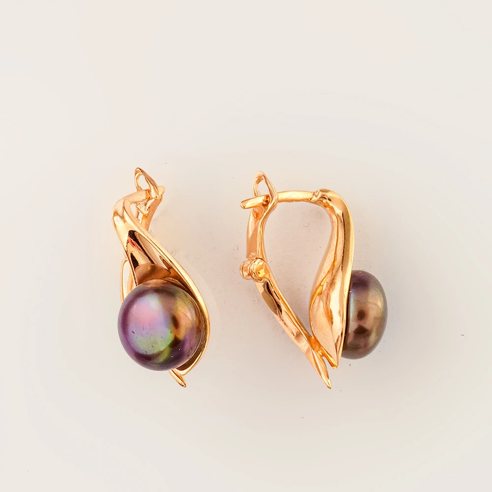 Серьги с культивированным жемчугом из красного золота 585 пробы