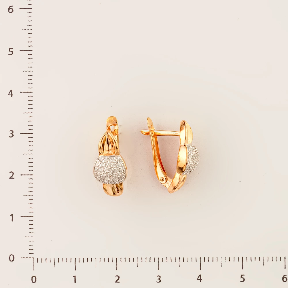 Серьги с фианитом из красного золота 585 пробы