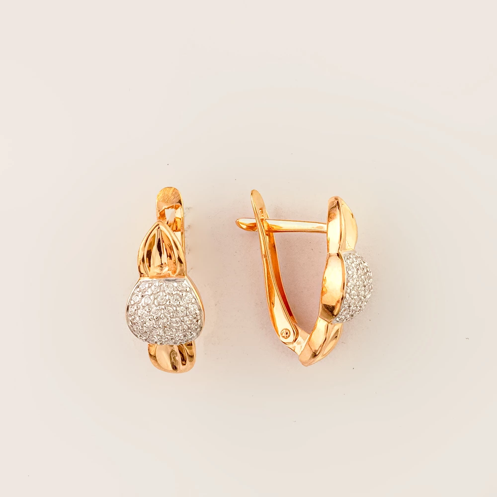 Серьги с фианитом из красного золота 585 пробы