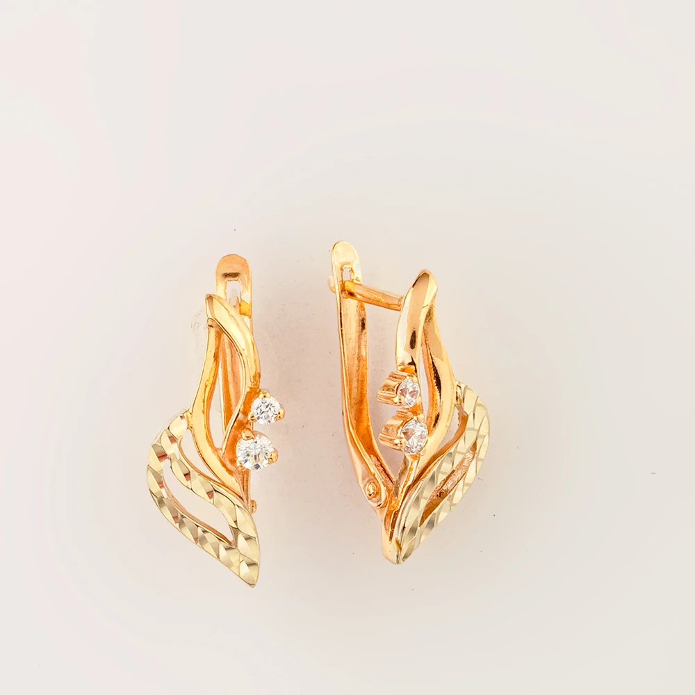 Серьги с фианитом из красного золота 585 пробы