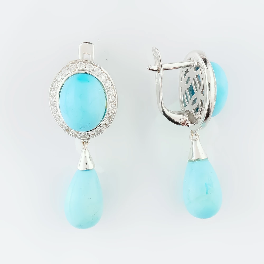 Серьги с бирюзой из белого золота 585 пробы