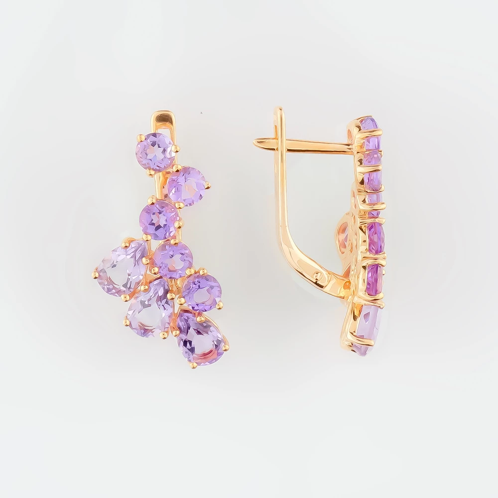 Серьги с аметистом из красного золота 585 пробы