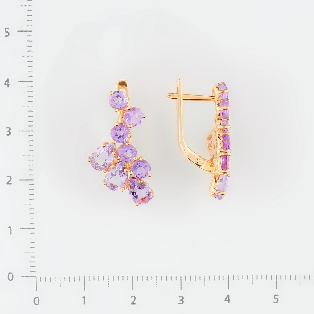 Серьги с аметистом из красного золота 585 пробы