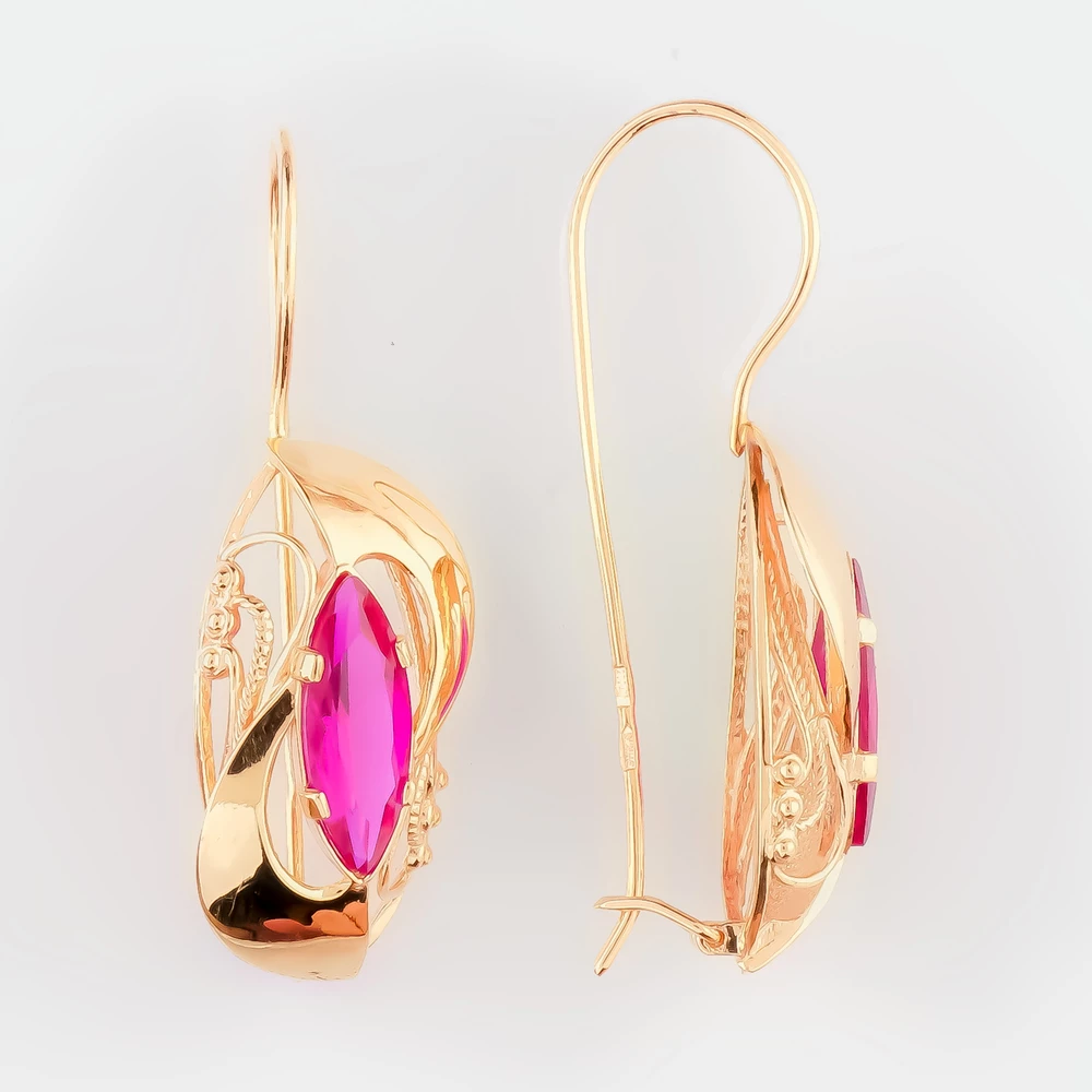 Серьги с фианитом из красного золота 585 пробы