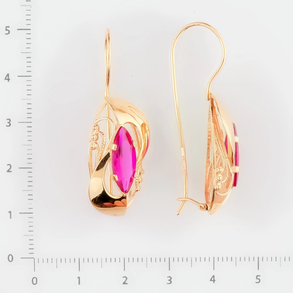 Серьги с фианитом из красного золота 585 пробы