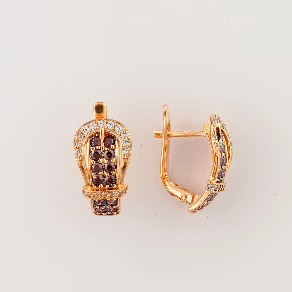 Серьги с фианитом из красного золота 585 пробы