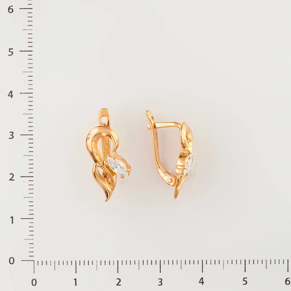 Серьги с фианитом из красного золота 585 пробы