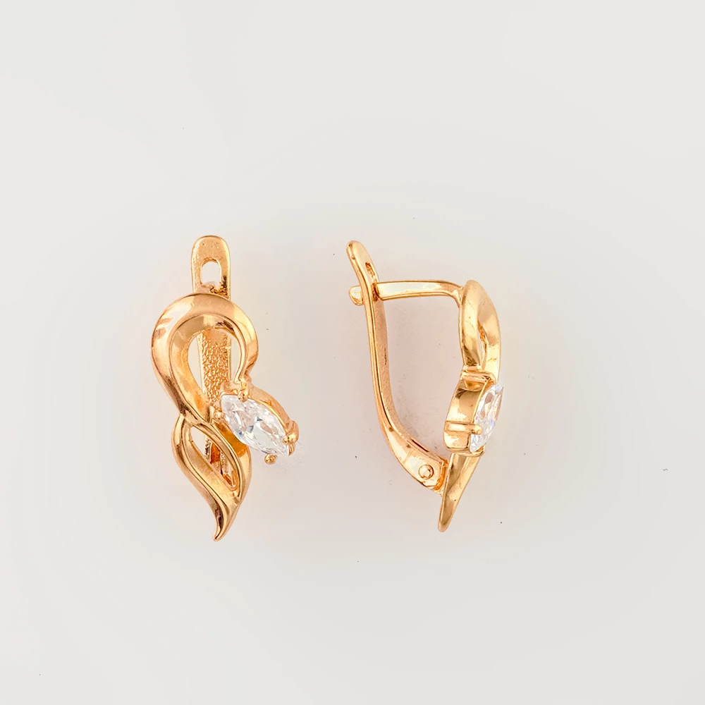 Серьги с фианитом из красного золота 585 пробы