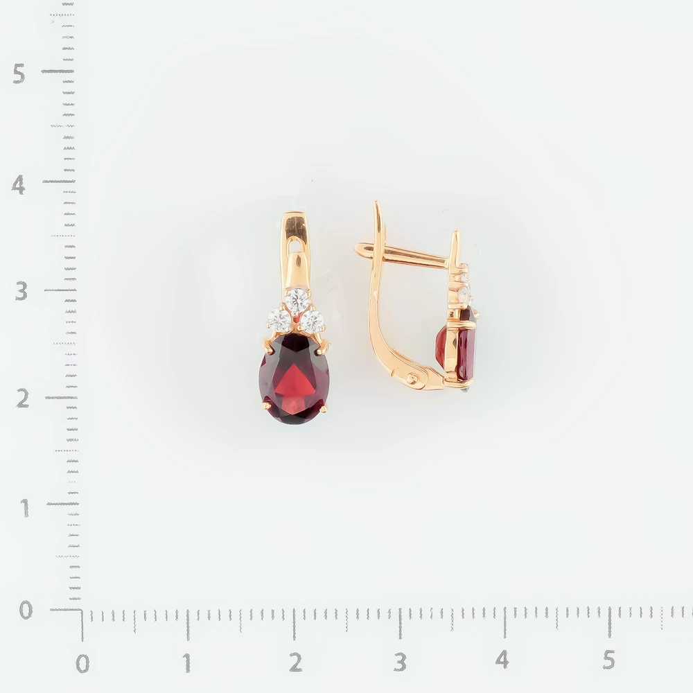 Серьги с гранатом из красного золота 585 пробы