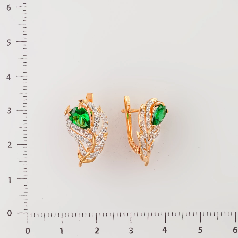 Серьги с изумрудом синтетическим из красного золота 585 пробы