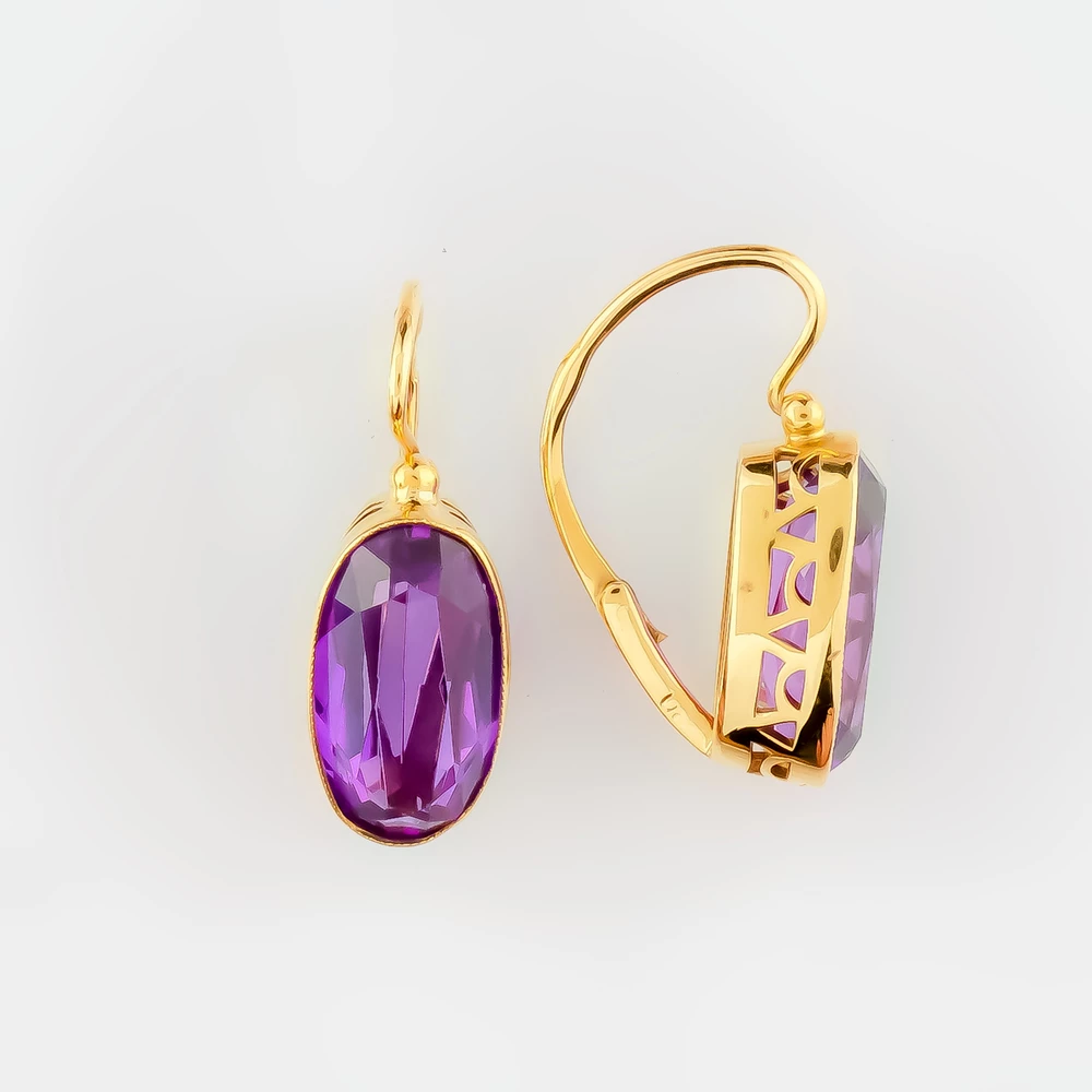 Серьги с фианитом из желтого золота 750 пробы