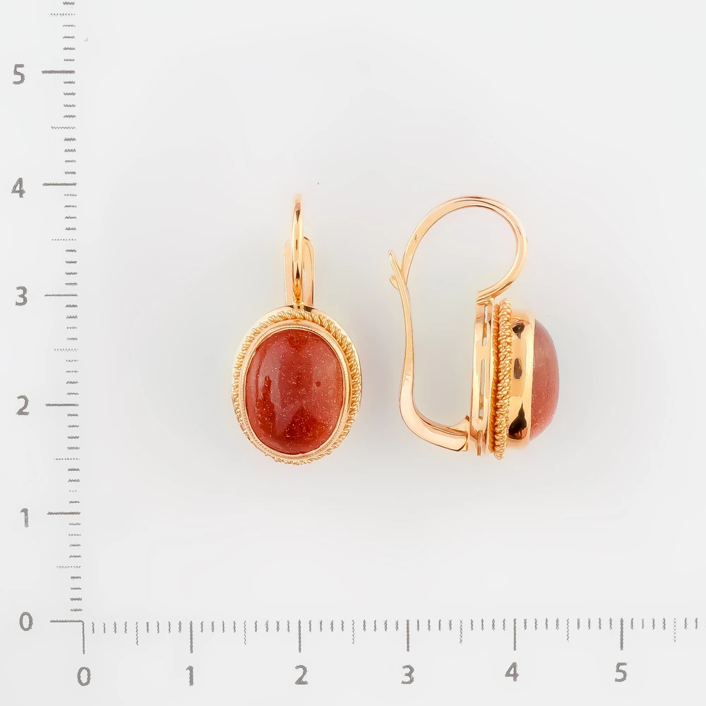 Серьги с авантюрином из красного золота 583 пробы