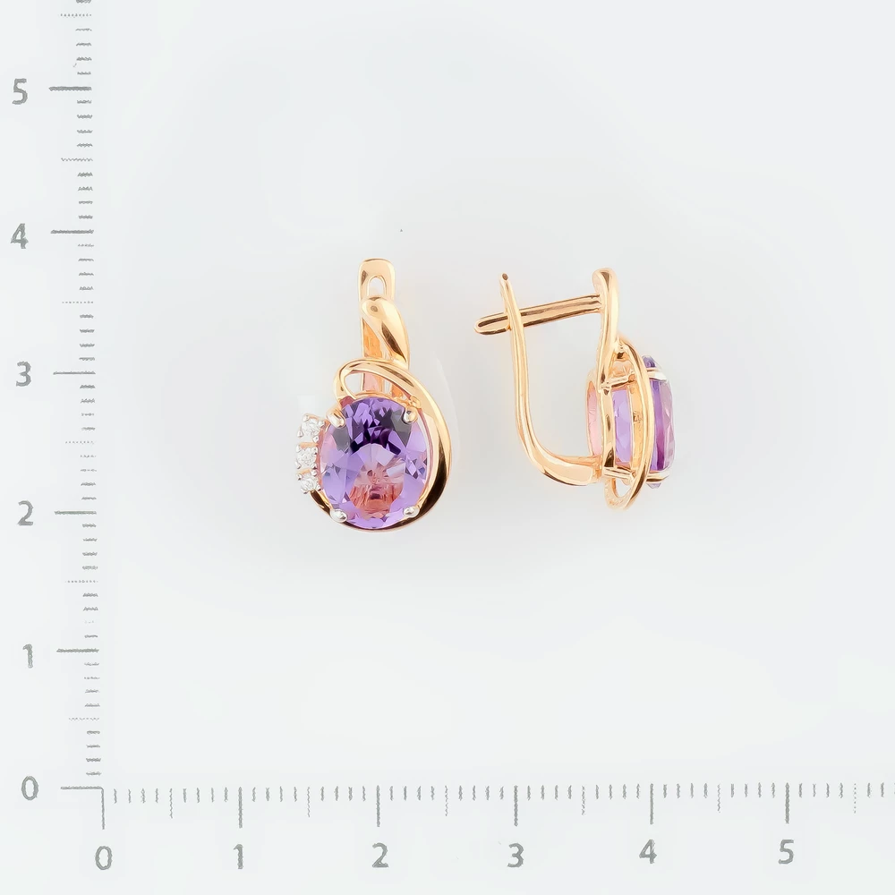 Серьги с аметистом из красного золота 585 пробы
