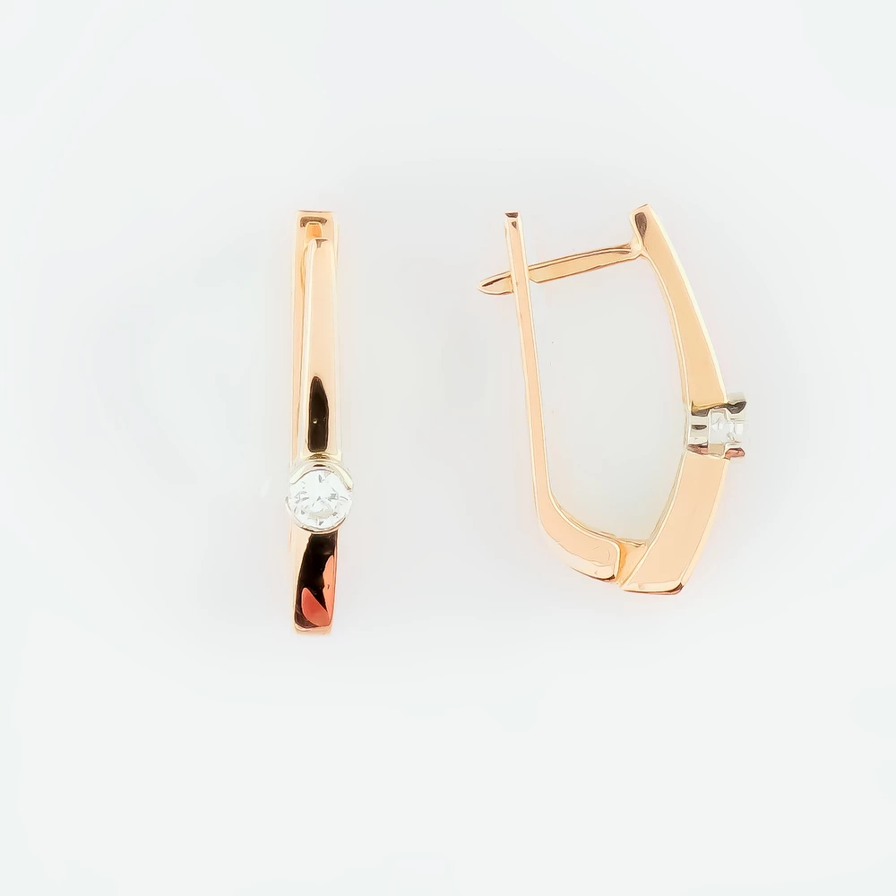 Серьги с фианитом из красного золота 585 пробы