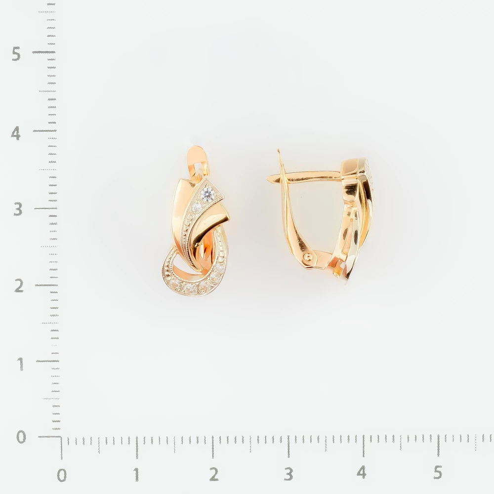 Серьги с фианитом из красного золота 585 пробы