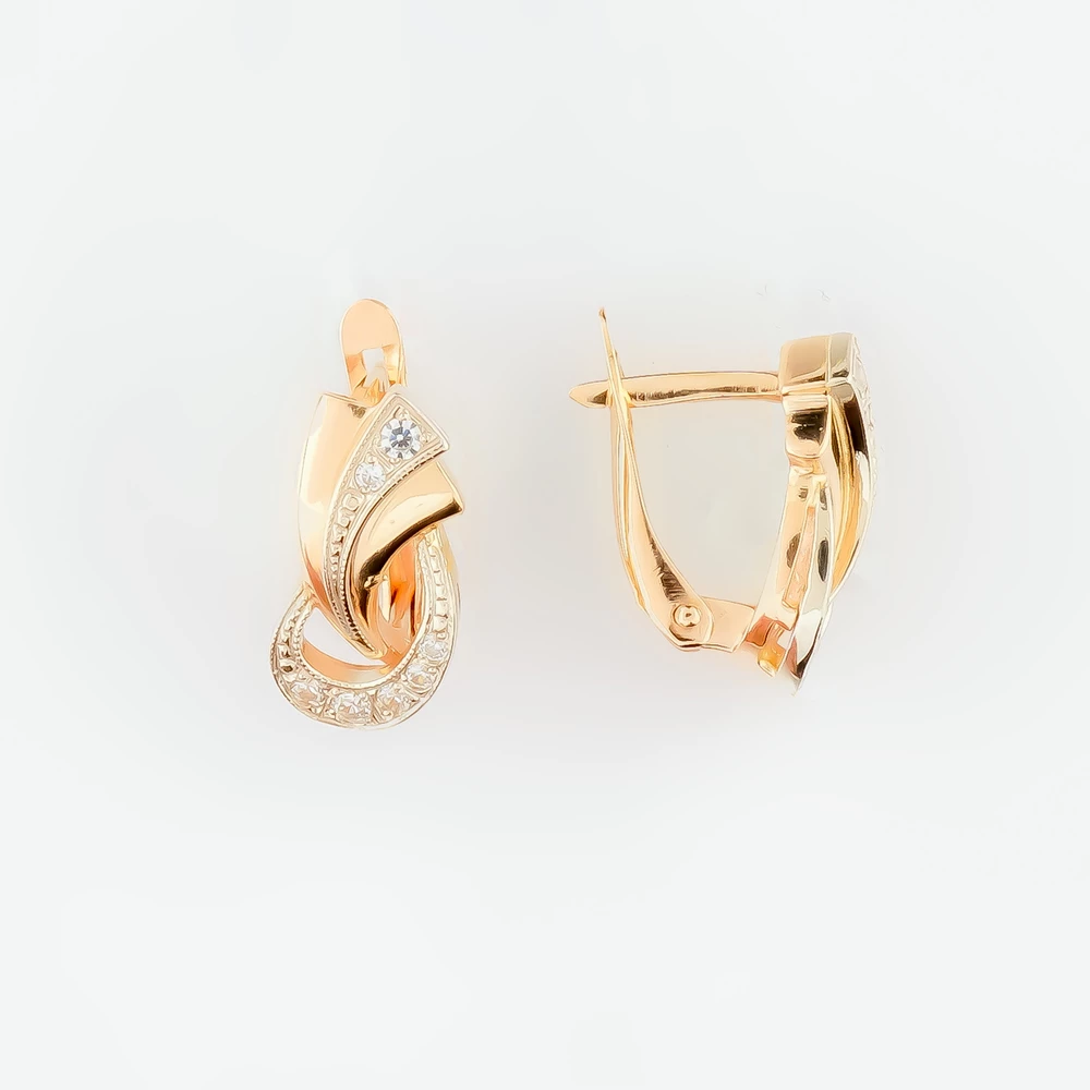 Серьги с фианитом из красного золота 585 пробы