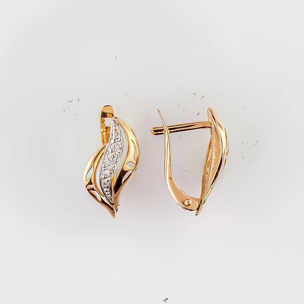 Серьги с фианитом из красного золота 585 пробы